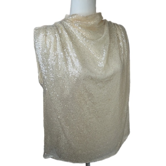 Amanda Uprichard Sequin Pleated Draped short Sleeve Top - Picture 3 of 13
